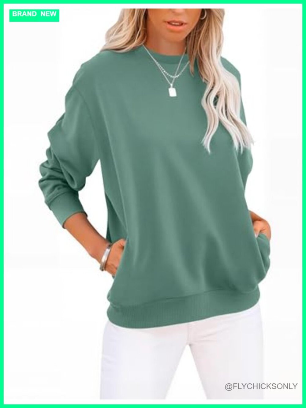 GKBK Women's Cotton Crew Neck Lightweight Pullover Sweatshirt with Hidden